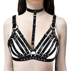 womens leather vest bra harness with collar